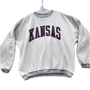 Vintage Kansas Pullover Size XL Made In Taiwan College Sweatshirt 90s Distressed